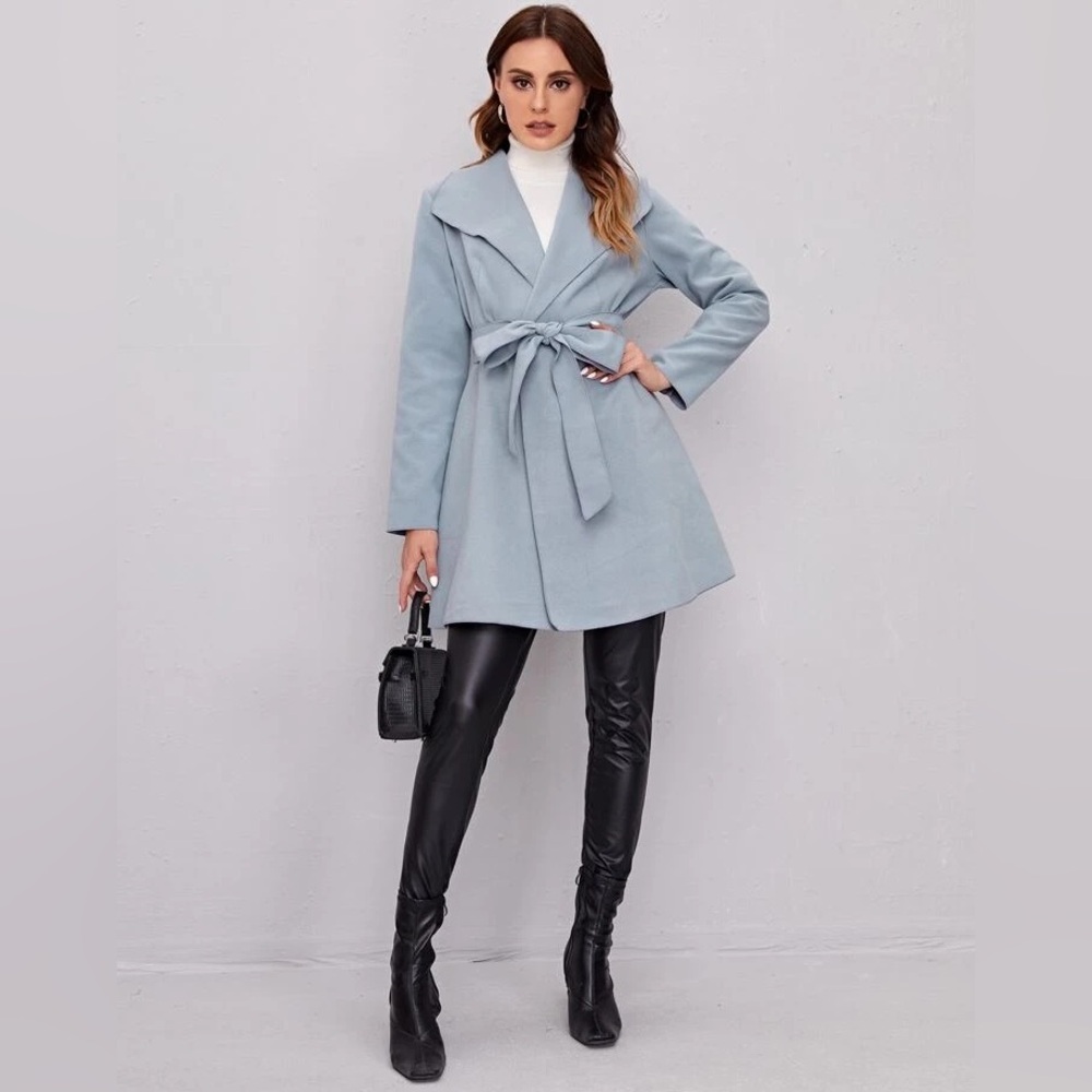 Waterfall Collar Self Belted Coat